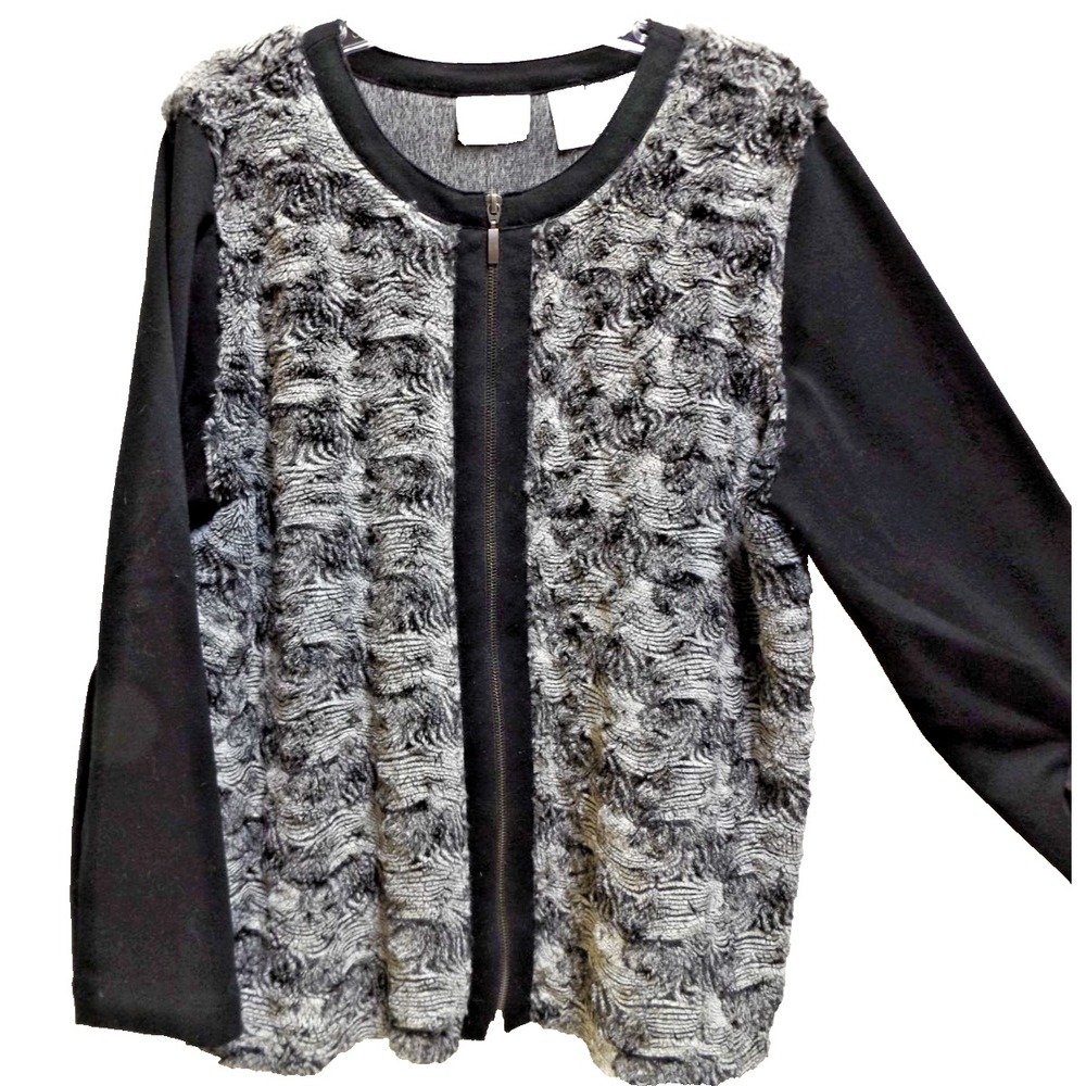 womens Zip up long sleeve cardigan by Alfred‎  faux fur chest & back